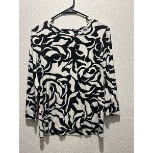 Chicos Top Womens 1 Med Black White Abstract Pima Cotton Stretch Artsy Casual